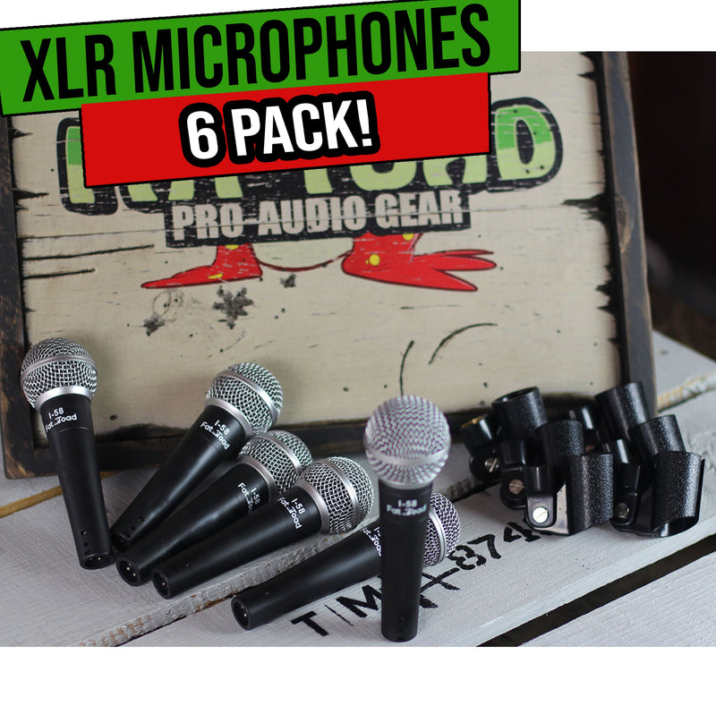 Professional Cardioid Dynamic Microphones & Clips (6 Pack) by FAT TOAD | Vocal Handheld, Unidirectional Mic | Singing Microphone Designed for Music Stage Performances & Studio Recording or DJ Karaoke