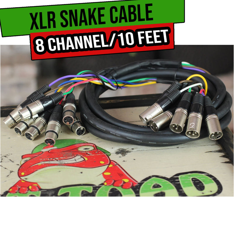 XLR Snake Cable Patch (10ft X 8 Channels) by FAT TOAD | Studio Stage, Live Sound Recording Multicore Cords | Pro Audio Shielded Balanced Wires for Microphone Interface Hub, DJ Digital Mixer, Amplifier
