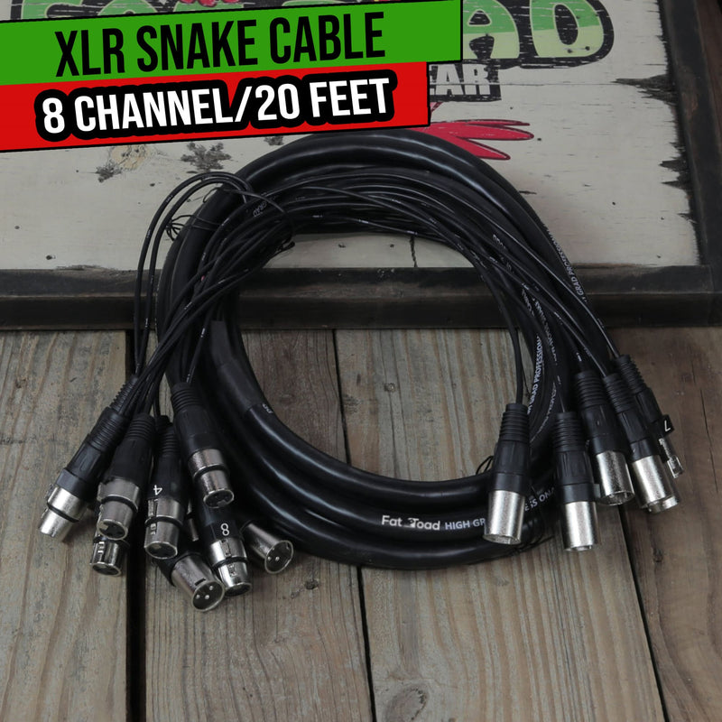 XLR Snake Cable (8 Channels) 20 FT by FAT TOAD | Patch Studio, Stage, Live Sound Recording Multicore Cords | Pro Audio Shielded Female to Male Microphone Cables for DJ Digital Mixers or PA Amplifiers