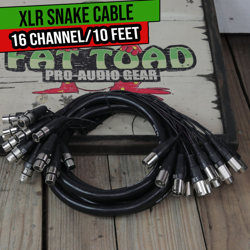 XLR Snake Cable (16 Channels) 10FT by FAT TOAD | Patch Studio, Stage, Live Sound Recording Multicore Cords | Pro Audio Shielded Double-Sided Microphone Wires for Interface Hub, DJ Digital Mixers, Amps