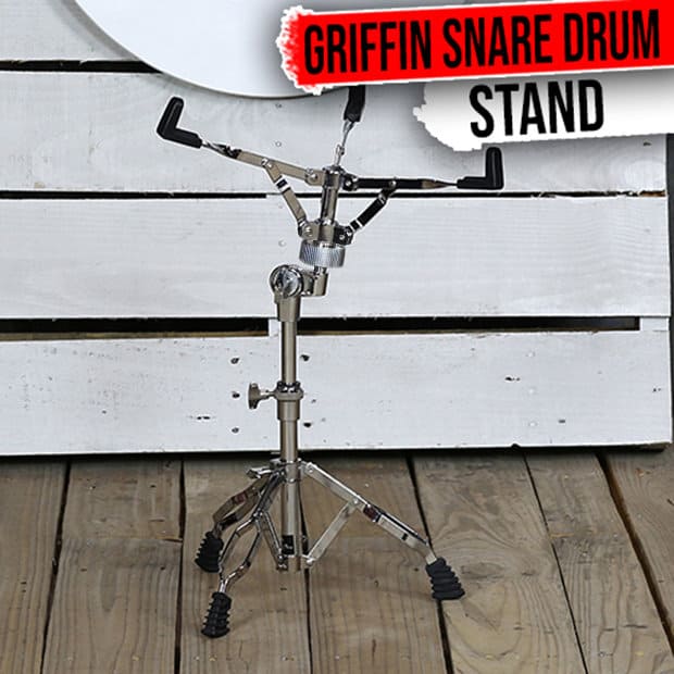 Snare Drum Stand by GRIFFIN | Deluxe Percussion Hardware Base Kit | Double Braced, Light Weight Mount for Standard Snares, Tom Drums & Practice Pad | Slip-Proof Gear Tilter & Clamp Style Basket Holder