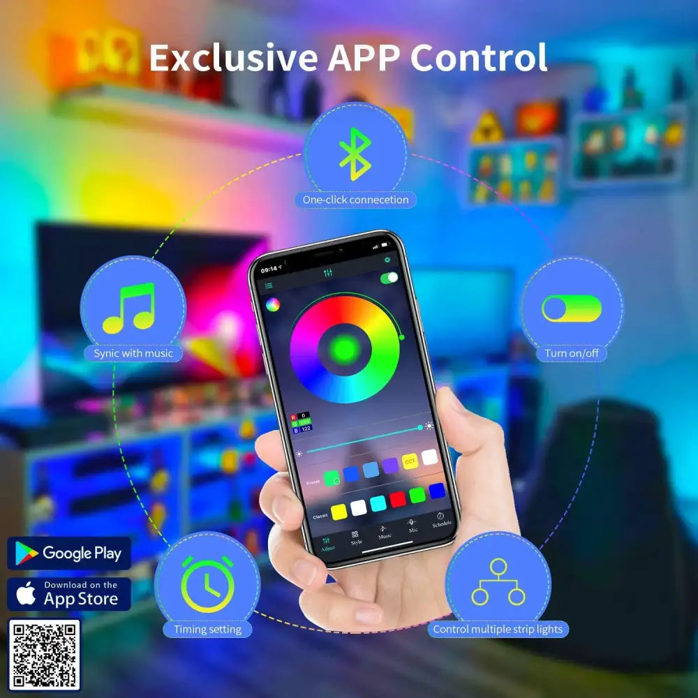 Rgb bluetooth led strip lights bedroom usb app control black & blue