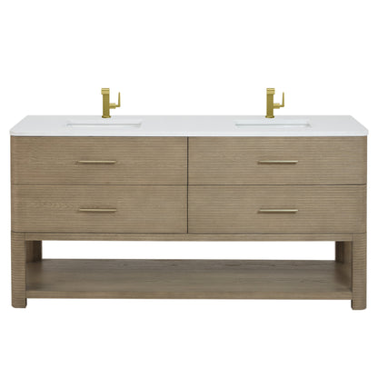 James Martin Lucian 72" Double Bathroom Vanity, Pebble Oak