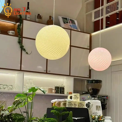 Ribbed amber glass pendant light for dining room