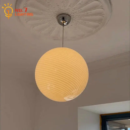 Ribbed amber glass pendant light for dining room