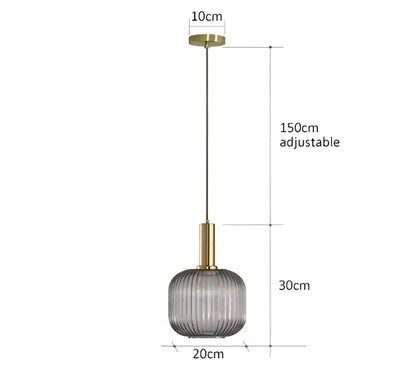 Ribbed amber glass pendant lights dining room led hanging lighting