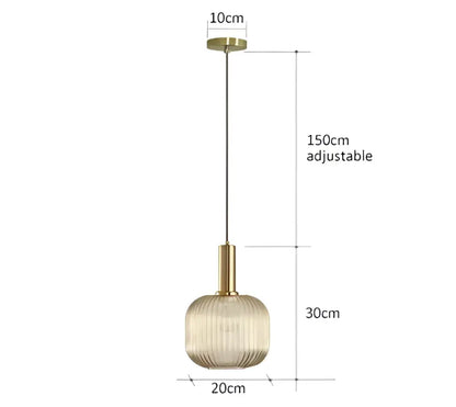 Ribbed amber glass pendant lights dining room led hanging lighting