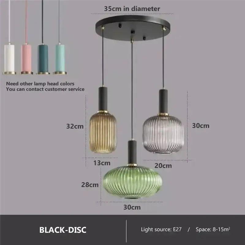 Ribbed amber glass pendant lights dining room led hanging lighting