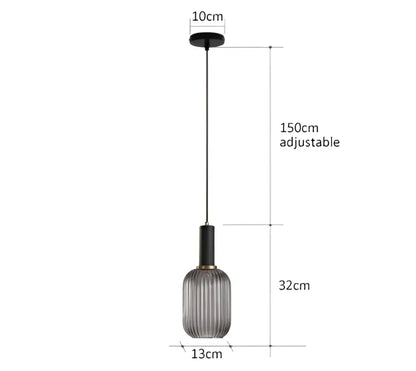 Ribbed amber glass pendant lights dining room led hanging lighting