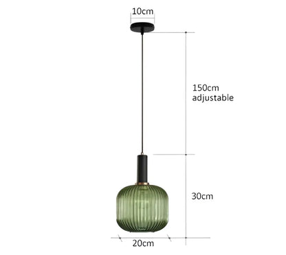 Ribbed amber glass pendant lights dining room led hanging lighting