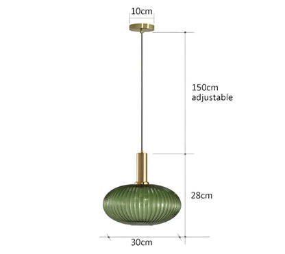 Ribbed amber glass pendant lights dining room led hanging lighting