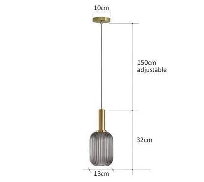 Ribbed amber glass pendant lights dining room led hanging lighting