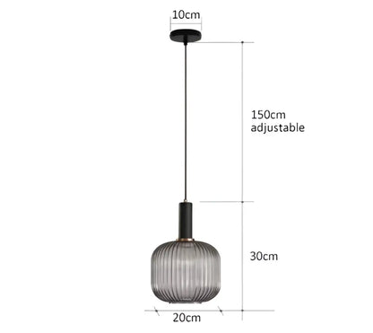 Ribbed amber glass pendant lights dining room led hanging lighting
