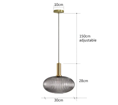 Ribbed amber glass pendant lights dining room led hanging lighting