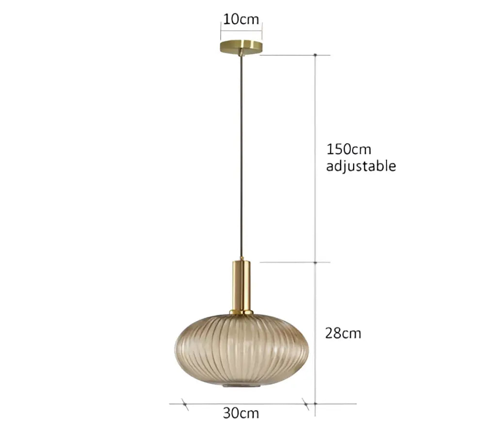 Ribbed amber glass pendant lights dining room led hanging lighting