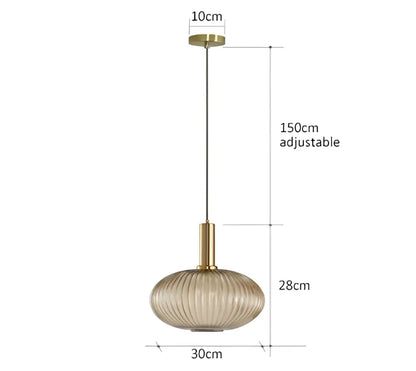 Ribbed amber glass pendant lights dining room led hanging lighting
