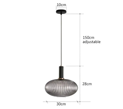 Ribbed amber glass pendant lights dining room led hanging lighting
