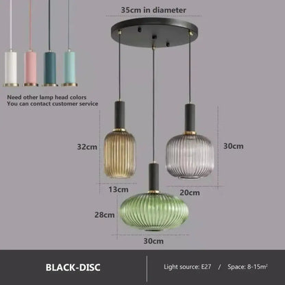 Ribbed amber glass pendant lights dining room led hanging lighting