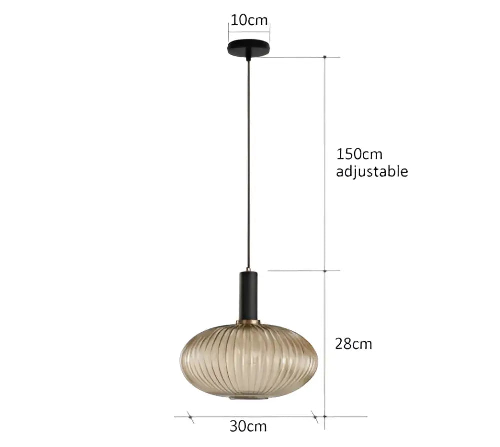 Ribbed amber glass pendant lights dining room led hanging lighting