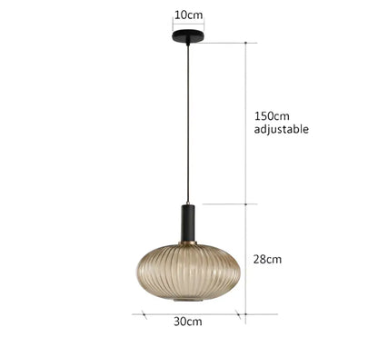 Ribbed amber glass pendant lights dining room led hanging lighting