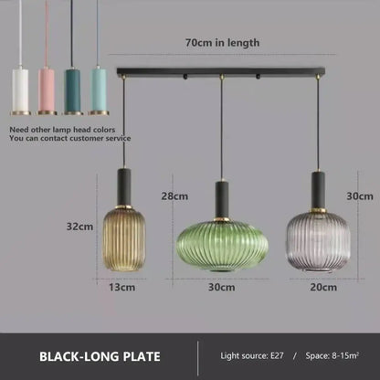 Ribbed amber glass pendant lights dining room led hanging lighting