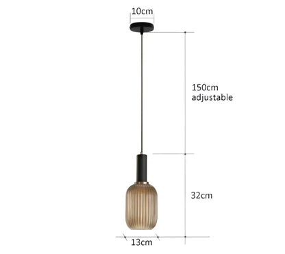 Ribbed amber glass pendant lights dining room led hanging lighting