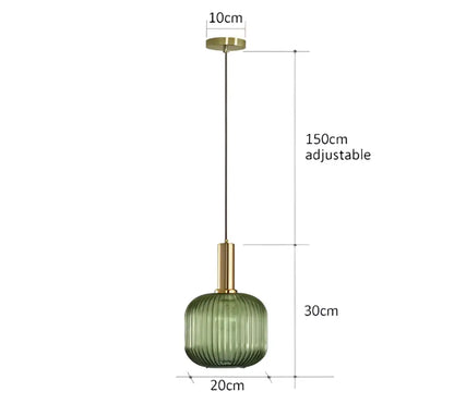 Ribbed amber glass pendant lights dining room led hanging lighting