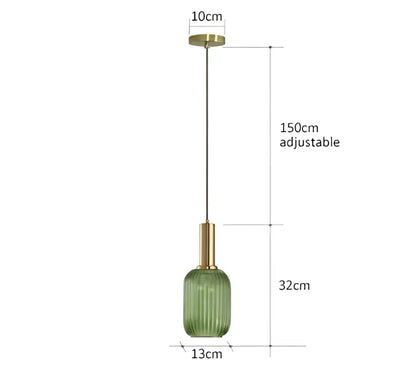 Ribbed amber glass pendant lights dining room led hanging lighting