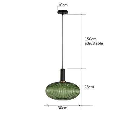 Ribbed amber glass pendant lights dining room led hanging lighting