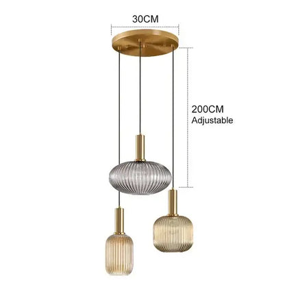 Ribbed amber glass pendant lights dining room led hanging lighting
