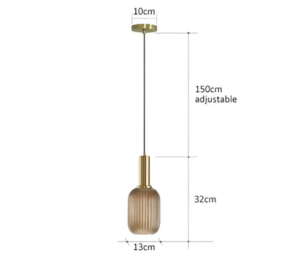 Ribbed amber glass pendant lights dining room led hanging lighting