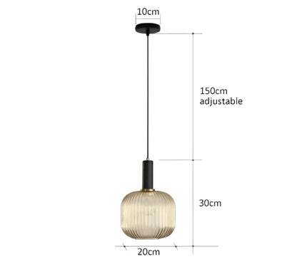 Ribbed amber glass pendant lights dining room led hanging lighting