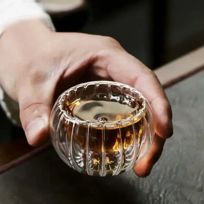 Ribbed clear double wall glass teacup set dining room glassware