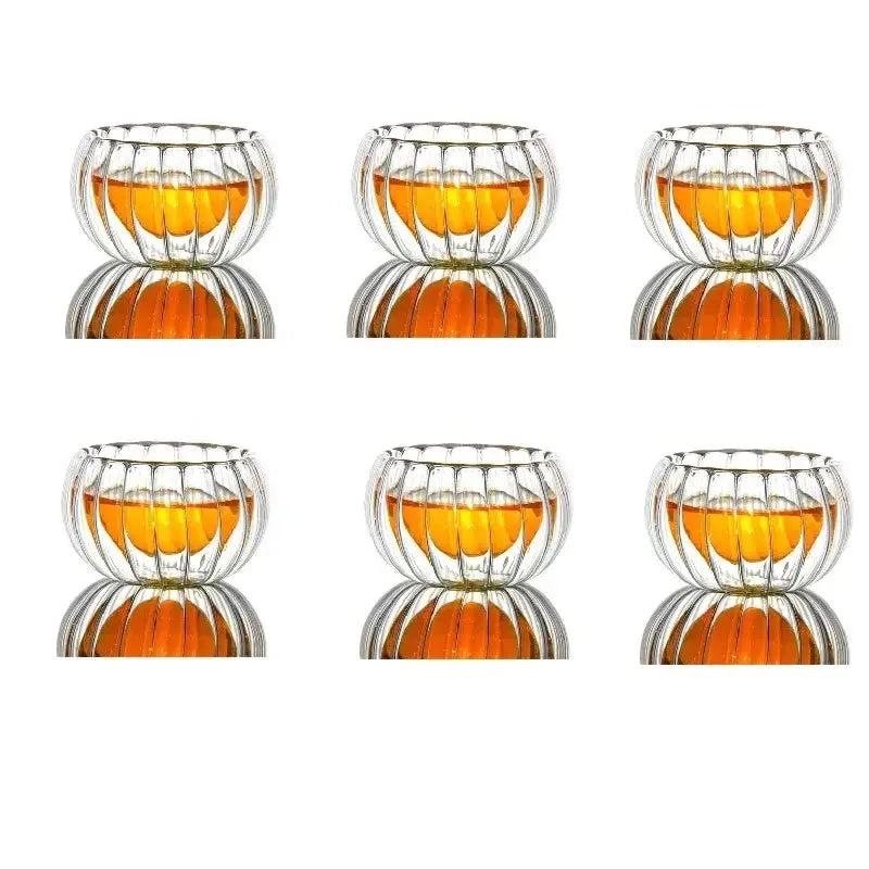 Ribbed clear double wall glass teacup set dining room glassware