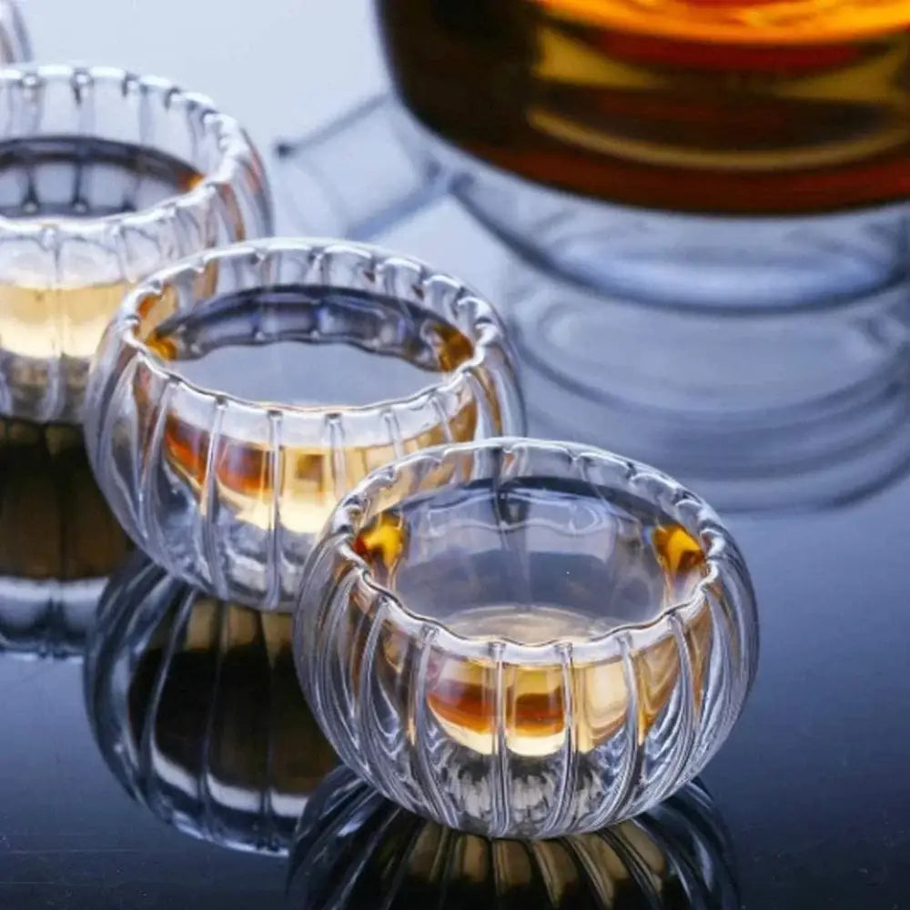 Ribbed clear double wall glass teacup set dining room glassware