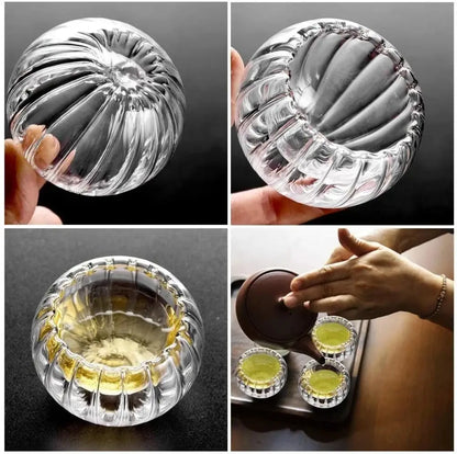 Ribbed clear double wall glass teacup set dining room glassware