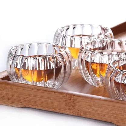 Ribbed clear double wall glass teacup set dining room glassware