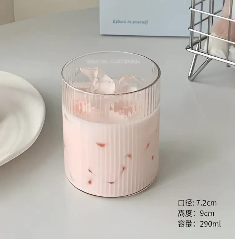 Ribbed clear glass coffee cup kitchen tumbler set