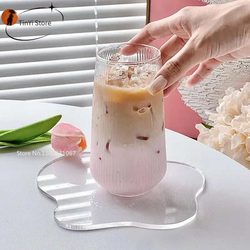 Ribbed clear glass coffee cup kitchen tumbler set