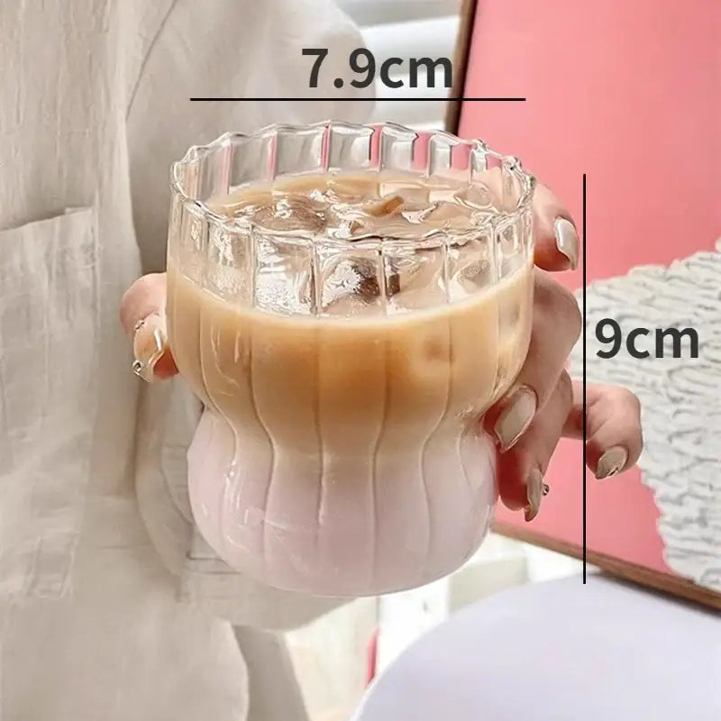 Ribbed clear glass coffee cup kitchen tumbler set