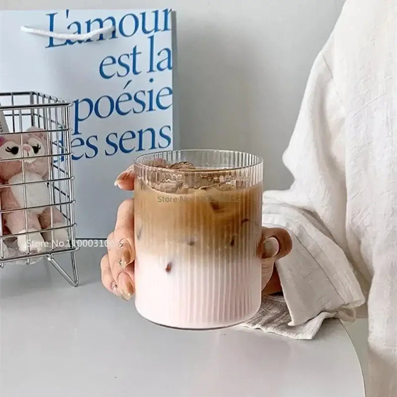Ribbed clear glass coffee cup kitchen tumbler set