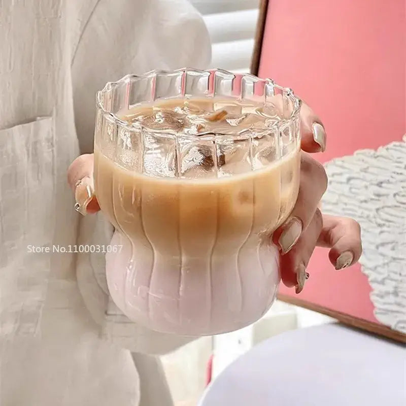 Ribbed clear glass coffee cup kitchen tumbler set