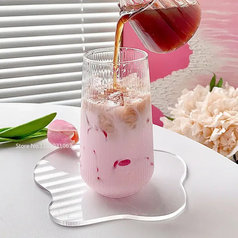 Ribbed clear glass coffee cup kitchen tumbler set