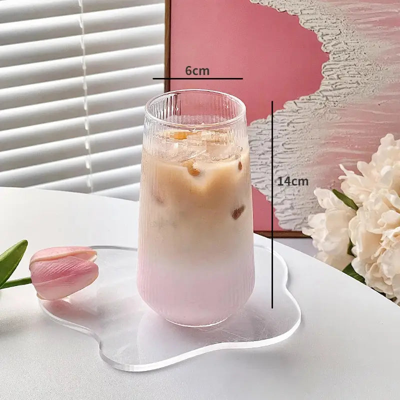 Ribbed clear glass coffee cup kitchen tumbler set