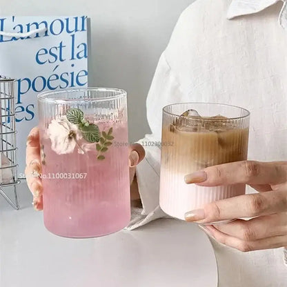 Ribbed clear glass coffee cup kitchen tumbler set