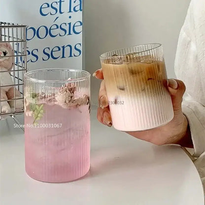 Ribbed clear glass coffee cup kitchen tumbler set