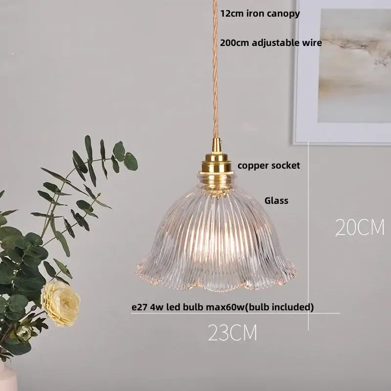 Ribbed clear glass led pendant light brass dining room knob switch
