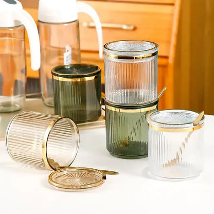 Ribbed clear & olive green acrylic seasoning jar set kitchen storage