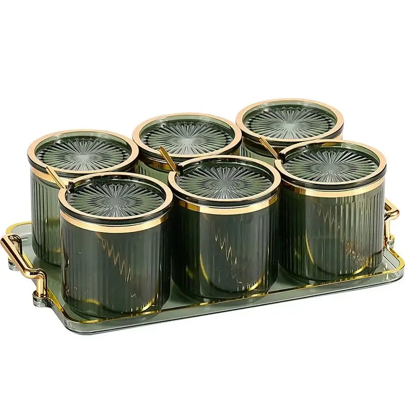 Ribbed clear & olive green acrylic seasoning jar set kitchen storage