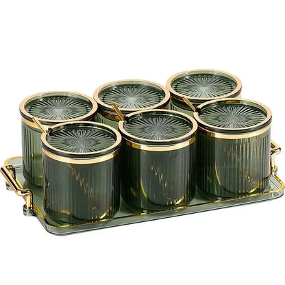 Ribbed clear & olive green acrylic seasoning jar set kitchen storage